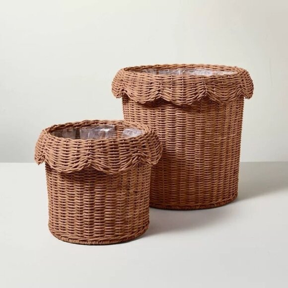 12" Rattan Scalloped Planter Basket - Hearth & Hand Magnolia - Boho Plant Decor - Picture 3 of 8
